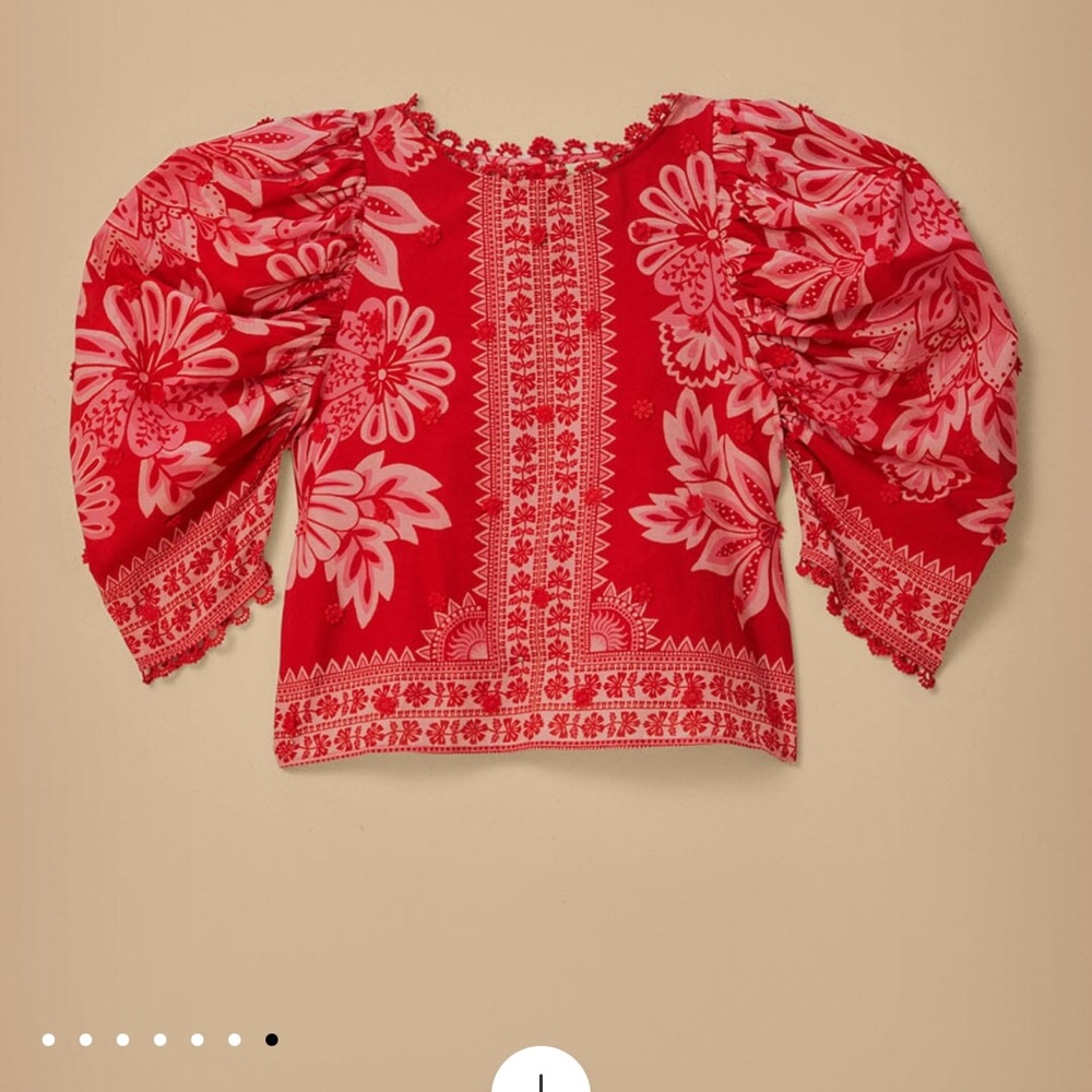 FARM Rio Red and Pink Puff Sleeve Top